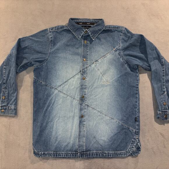 Sean John Heavyweight Denim Long Sleeve Full Button Up Shirt Size Men's Large - Picture 1 of 13